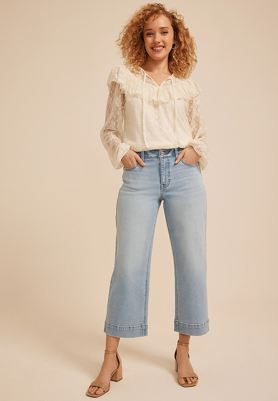 m jeans by maurices™ High Rise Wide Leg Cropped Jean | Maurices