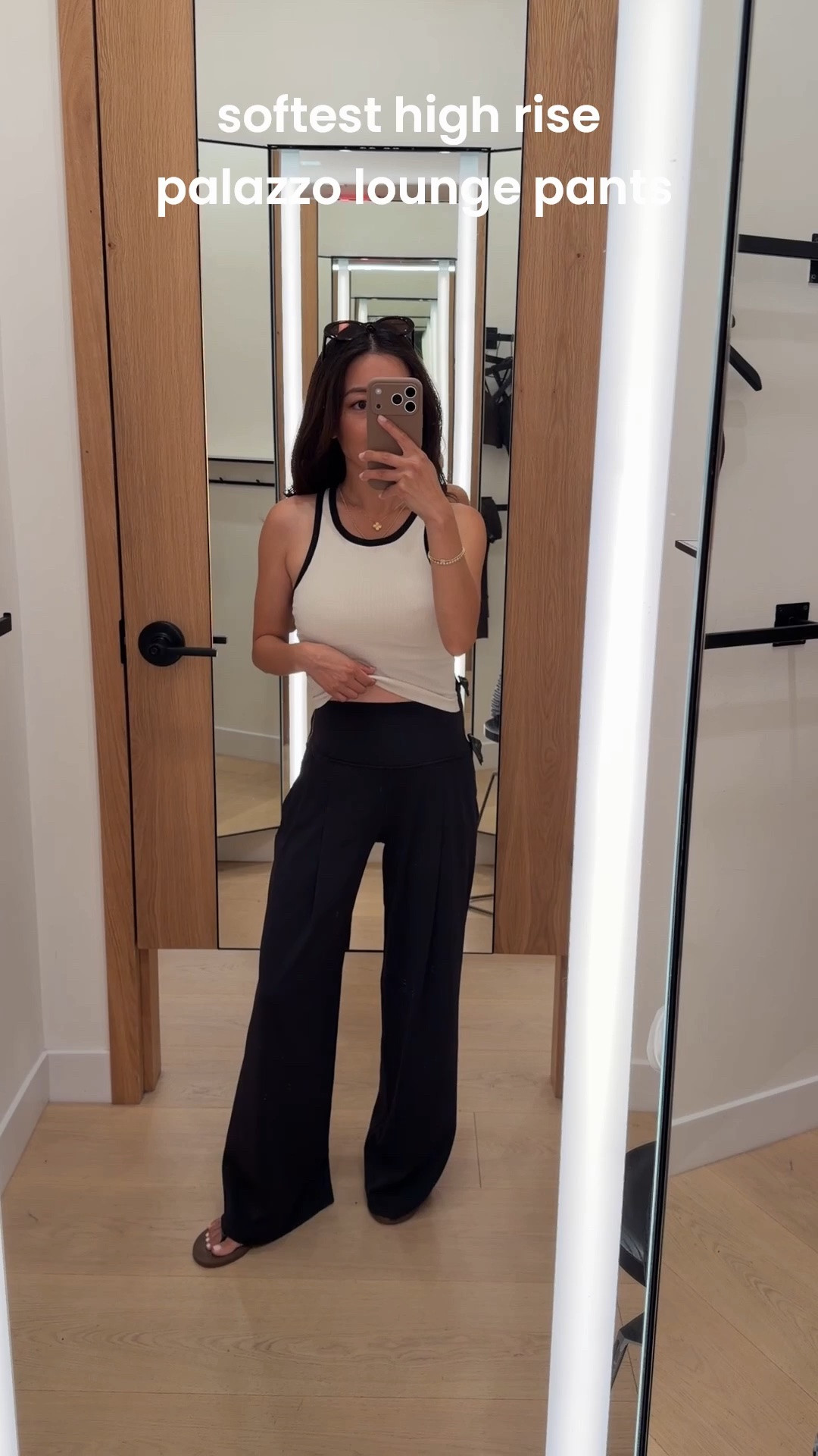 Size info below! • Ebb to Street Cropped Racerback Tank Top size 4 
• Align Palazzo Pant Short size 2 in 29” inseam will be getting the brown with free hemming to wear with flats 

Athleisure, petite friendly casual mom pants, contrast tank

#LTKPetite #LTKActive #LTKfitnessgoals