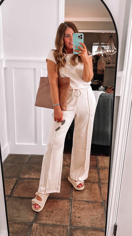 This super comfy look for less set from Amazon is so good! The material feels just like the higher end designer material. The pants are high-rise with wide legs. The top has a cap sleeve with a pocket. The sets come in several colors and they’re on sale for $39.99 when you click the $3 off coupon.

Perfect set to travel in 

Amazon style/ Amazon finds /Amazon look for less 