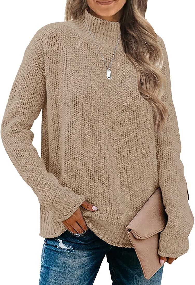 MEROKEETY Women's Long Sleeve Turtleneck Cozy Knit Sweater Casual Loose Pullover Jumper Tops | Amazon (US)