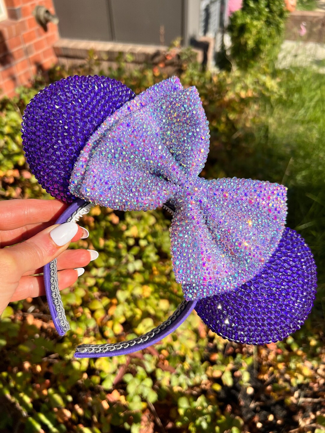 Rhinestone Mouse Ears | Purple Ears | Sparkle Double Minnie Bow | Handmade Rhinestone Headband | ... | Etsy (US)