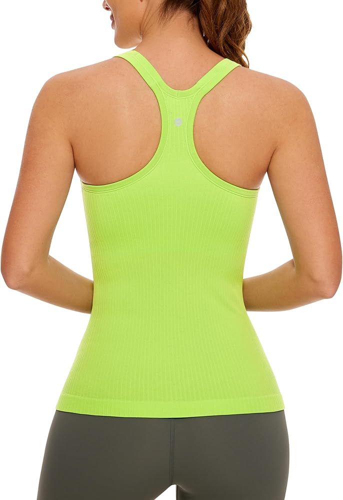 CRZ YOGA Womens Seamless Ribbed Racerback Tank Tops with Built in Bra - Padded Scoop Neck Slimmin... | Amazon (US)