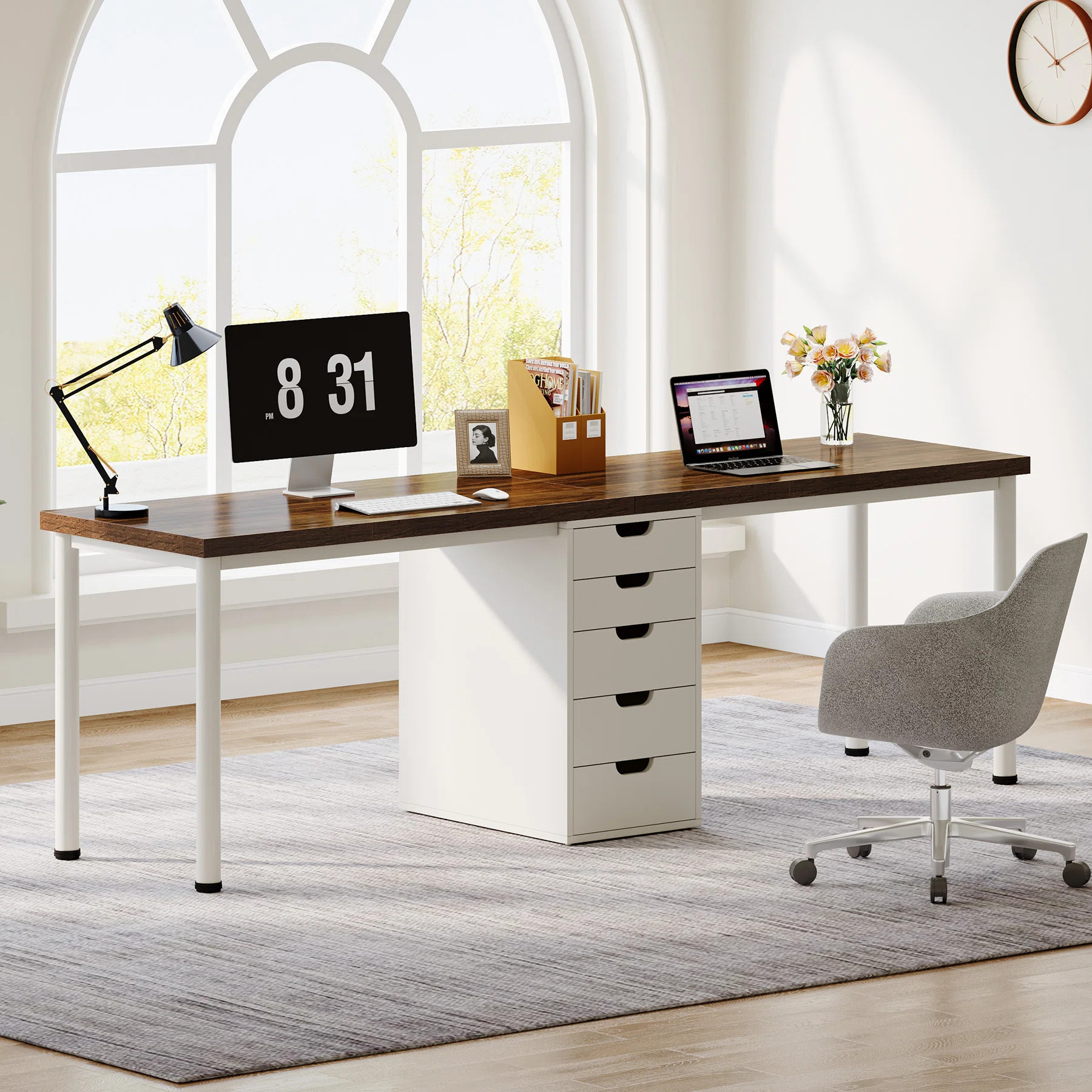 Latitude Run® 78.7 Inches Two Person Computer Desk With 5 Drawers | Wayfair | Wayfair North America