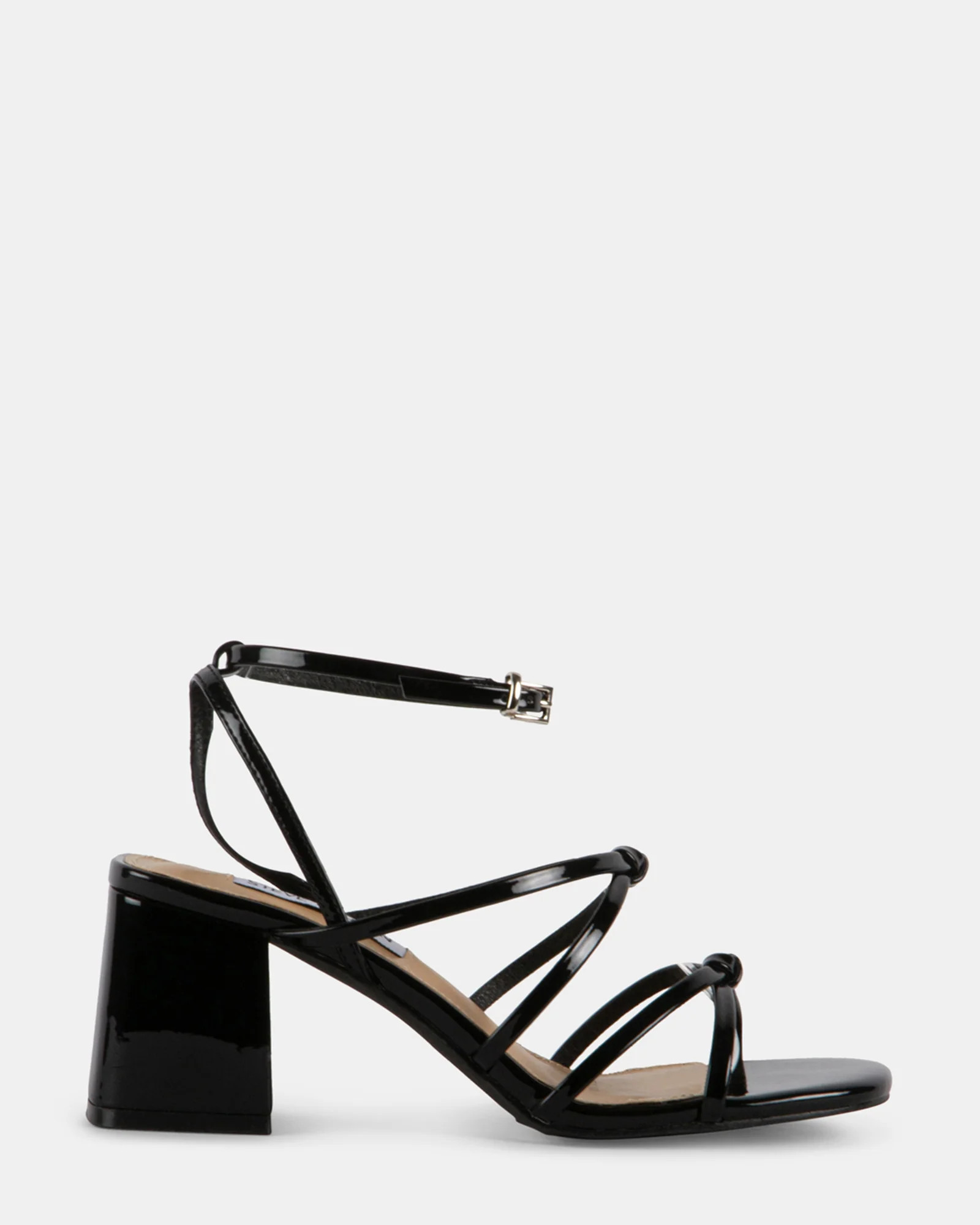 RESPECT Black Patent Strappy Block Heels | Women's Designer Heels | Steve Madden (Canada)