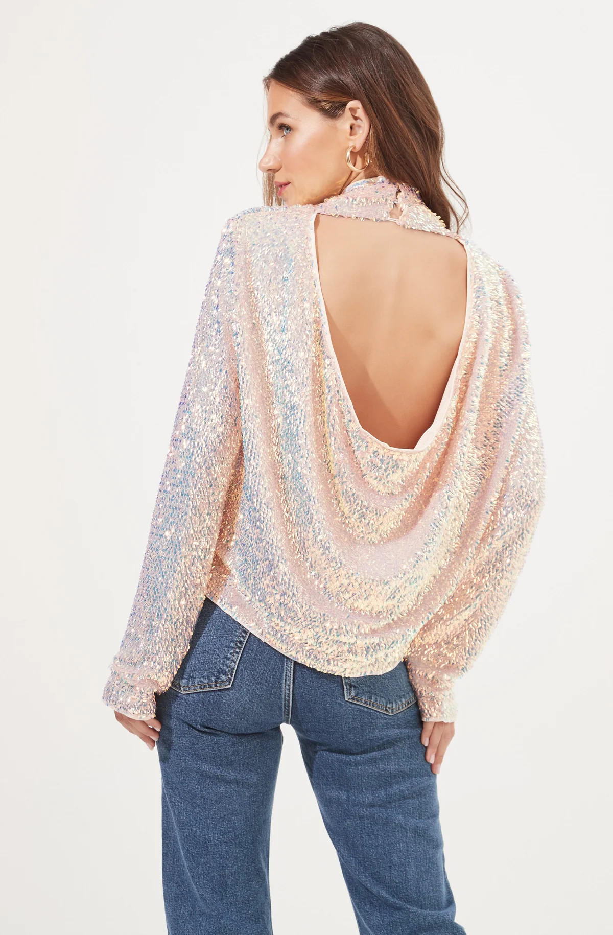 Lia Sequin Backless Mock Neck Top | ASTR The Label (US)