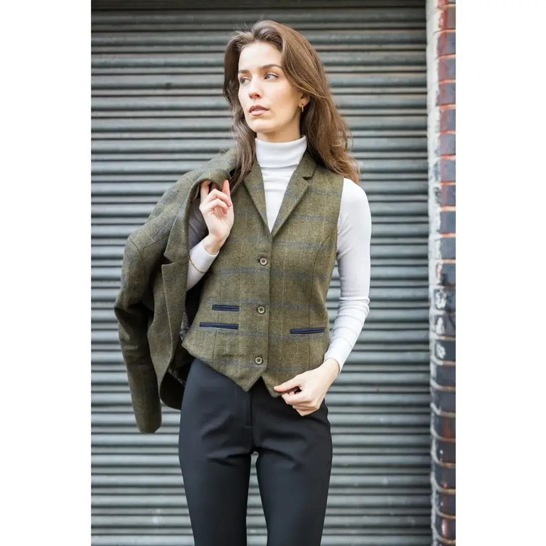 Suits | Women's 2 Piece Set Tweed Blazer Waistcoat in Herringbone Check | Infinity Leather | Debenhams UK