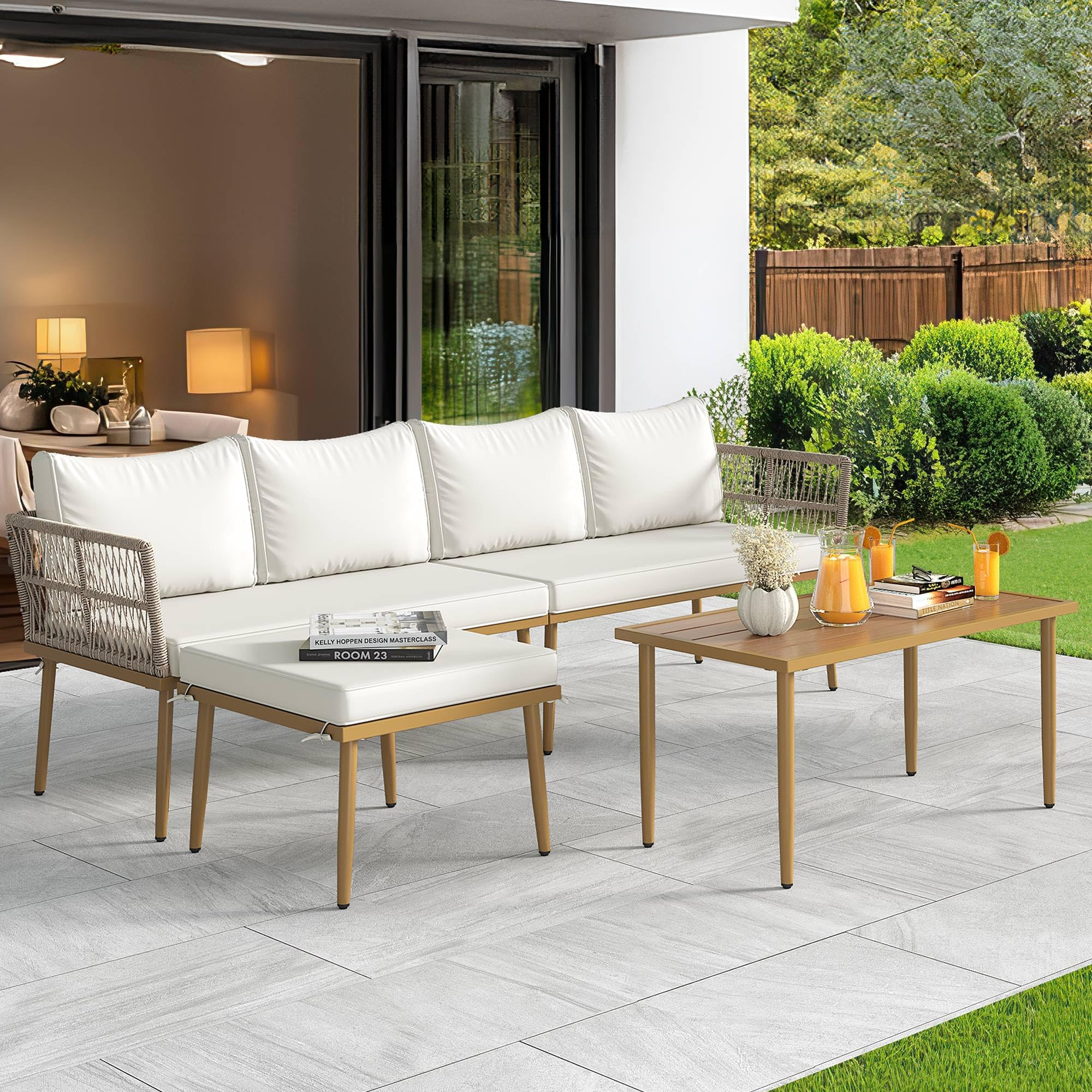 YITAHOME Patio Furniture Set, 4 Pieces Outdoor Rattan Woven Sectional Sofa Patio Loveseat with Ot... | Amazon (US)