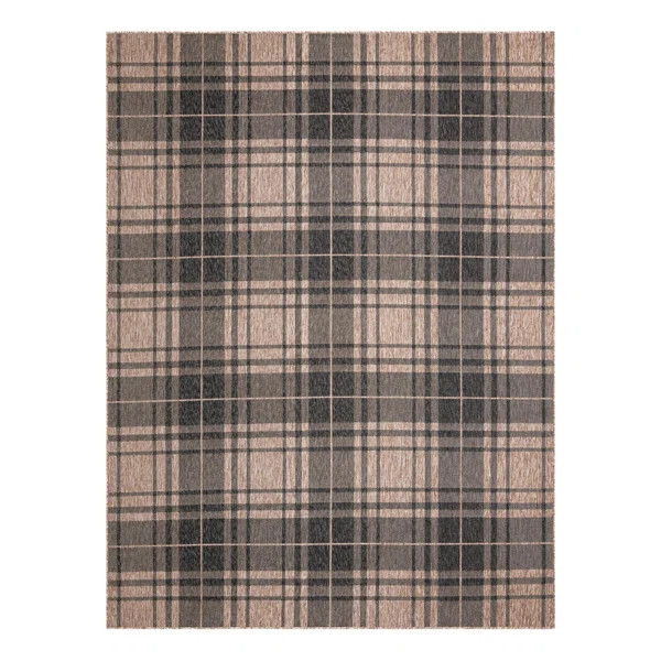 Tatasha Plaid Power Loom Polypropylene Plastic Indoor/Outdoor Area Rug in Black/Brown | Wayfair North America