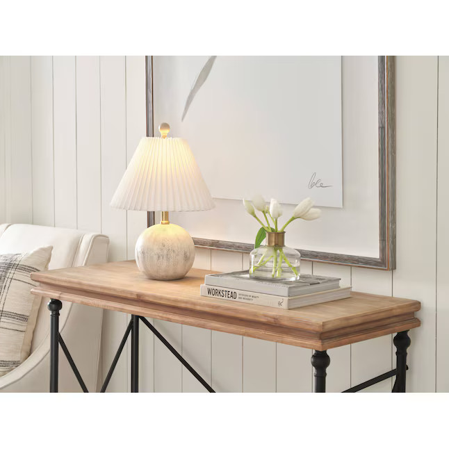 allen + roth 17.25-in White Woodgrain LED Rotary socket Table Lamp with Linen Shade | Lowe's