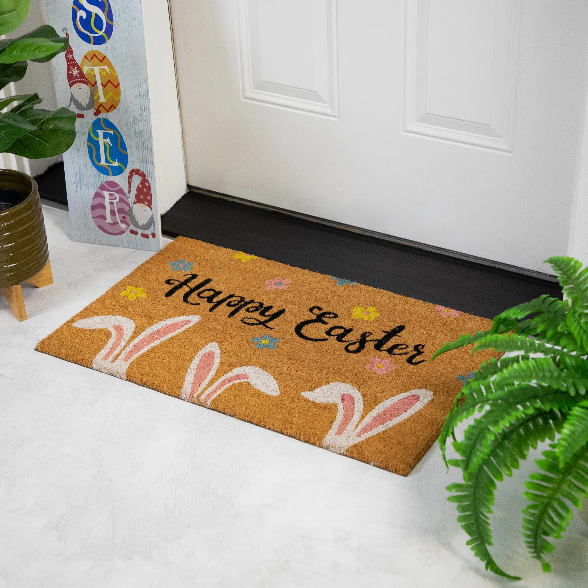 Natural Coir Happy Easter Bunny Ears Outdoor Doormat 18" X 30" | Wayfair North America