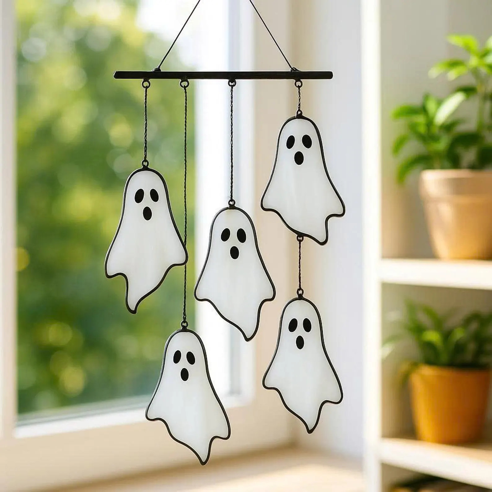 Ghost Stained Glass Halloween Mobile – Spooky Cute Window Hanging Suncatcher, Handmade Real Gla... | Etsy (US)