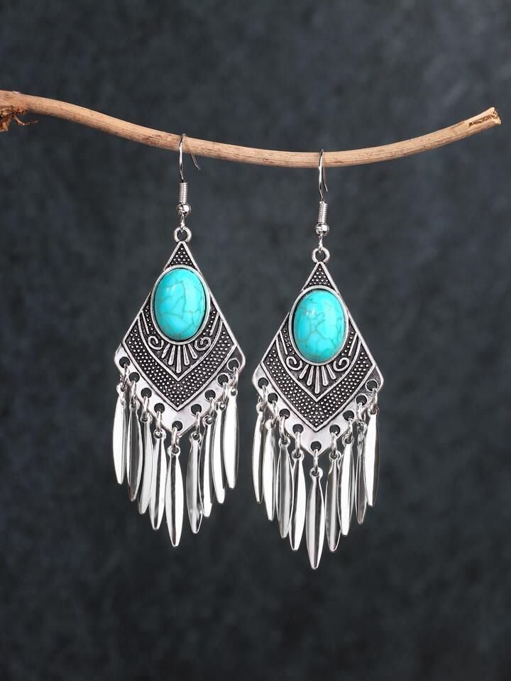 Turquoise Decor Geometric Drop Earrings | SHEIN