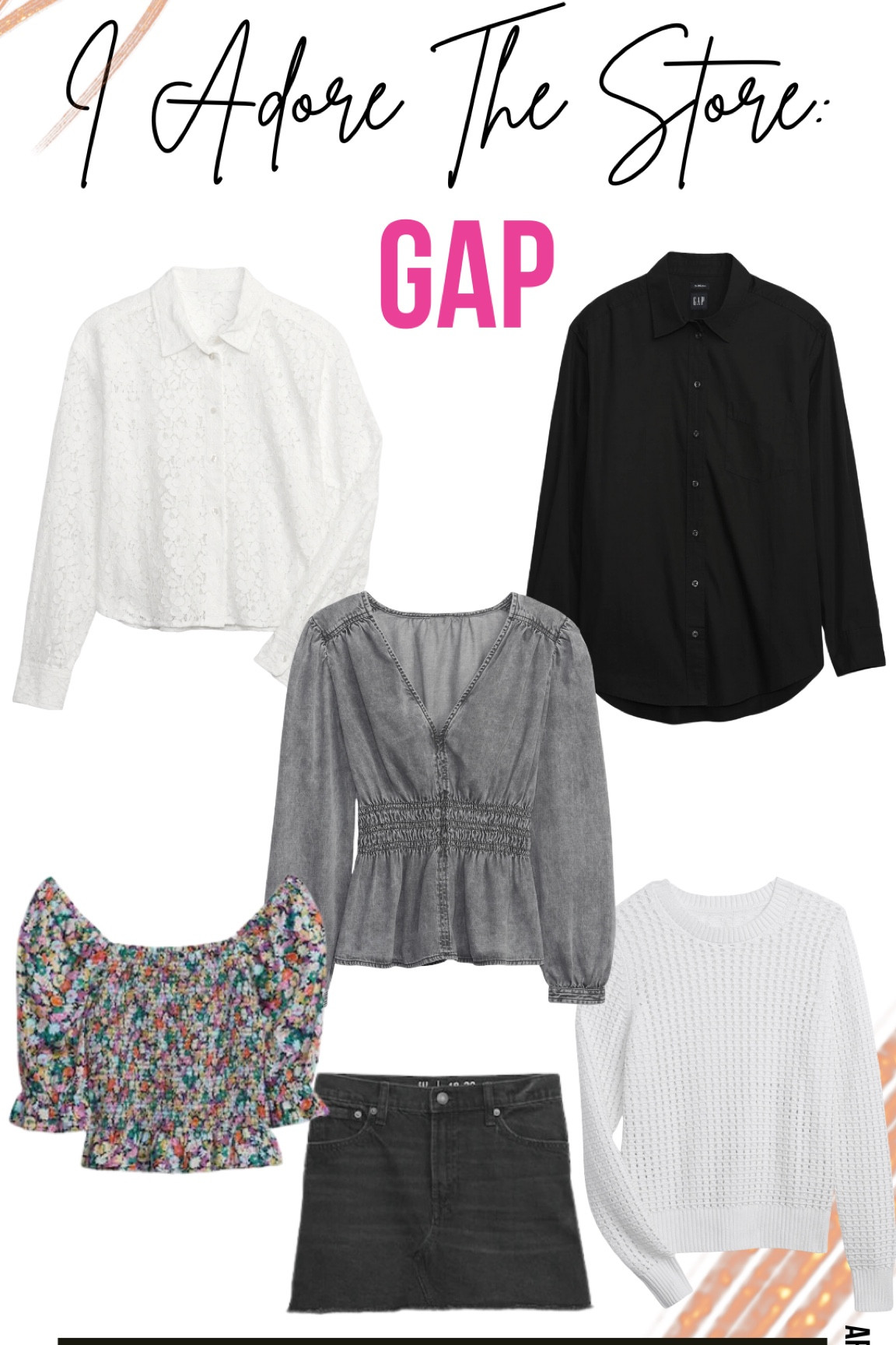 Gap
-Crochet Crewneck Sweater
-Teen Denim Skirt with Washwell
-Puff Sleeve Smocked Peplum Top
-Lace Cropped Shirt
-100% Organic Cotton Big Shirt
-Puff Sleeve Denim Peplum Top with Washwell 



#LTKstyletip #LTKsalealert #LTKSeasonal