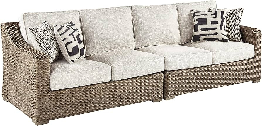 Signature Design by Ashley Beachcroft Outdoor Left & Right Arm Facing Wicker Patio Loveseats, Nuv... | Amazon (US)