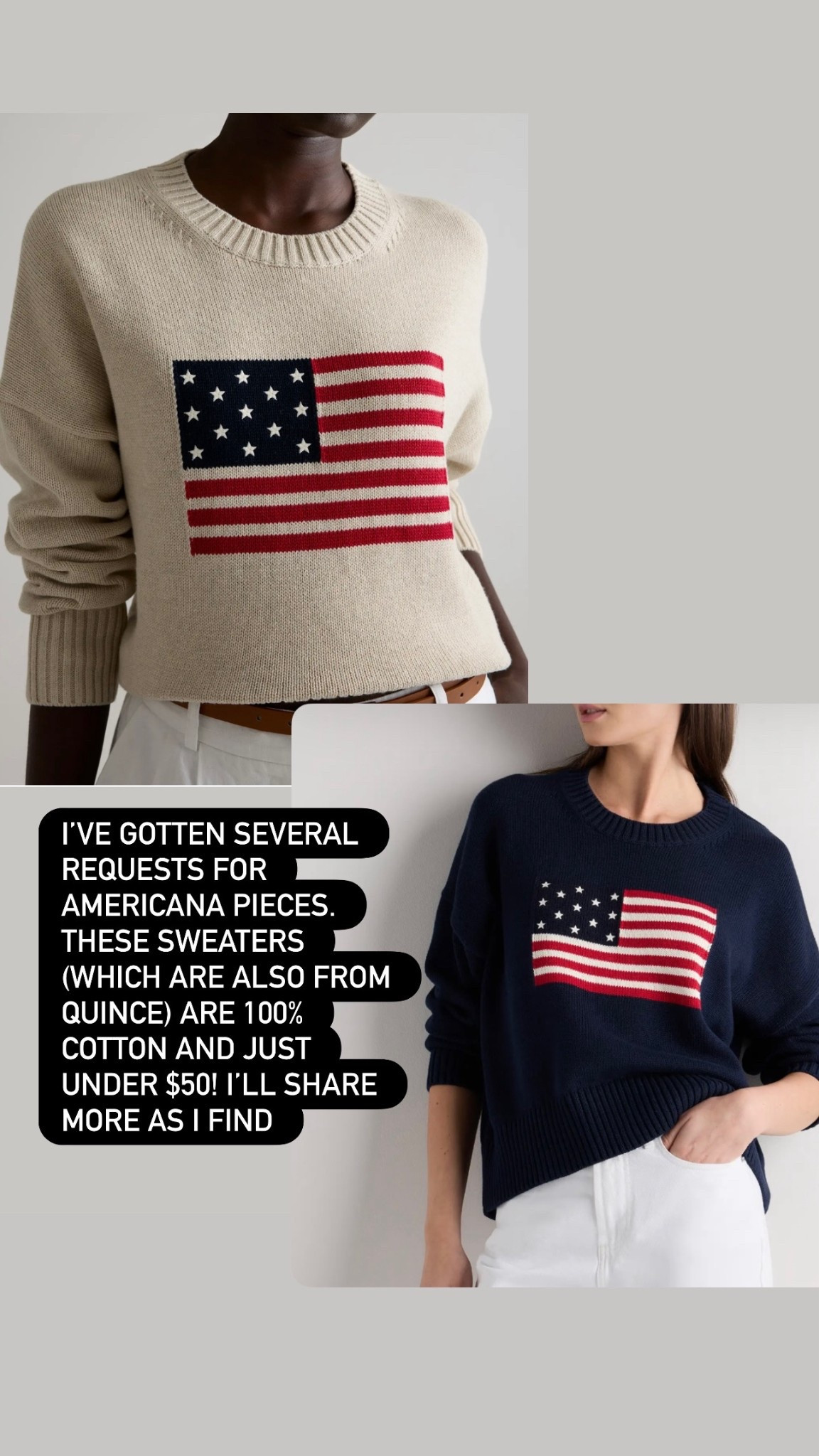 By request! Quince American flag sweaters - 100% cotton and under $50! Similar to Ralph Lauren but way less! 
.
#quince