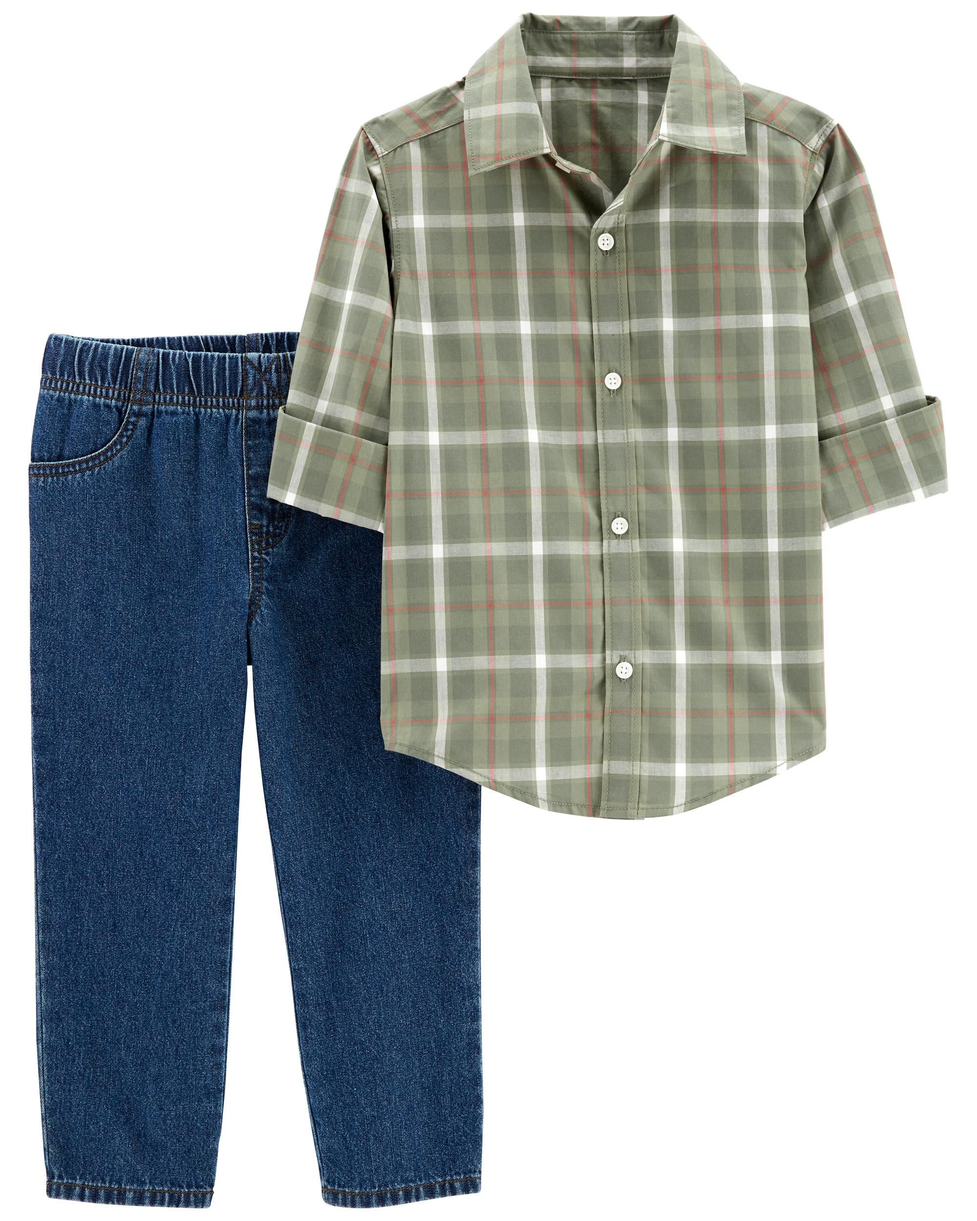 Baby 2-Piece Plaid Button-Front Shirt & Denim Pant Set | Carter's