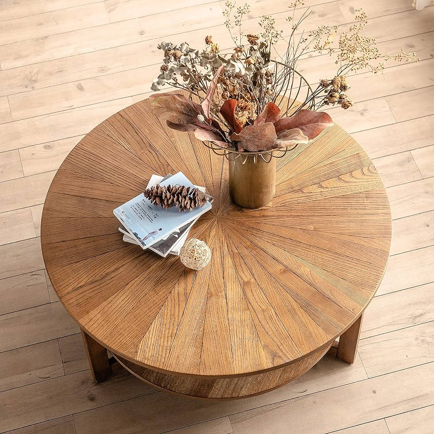 Gexpusm Round Coffee Table, Wood Coffee Tables for Living Room, Natural Wood Coffee Table with St... | Amazon (US)