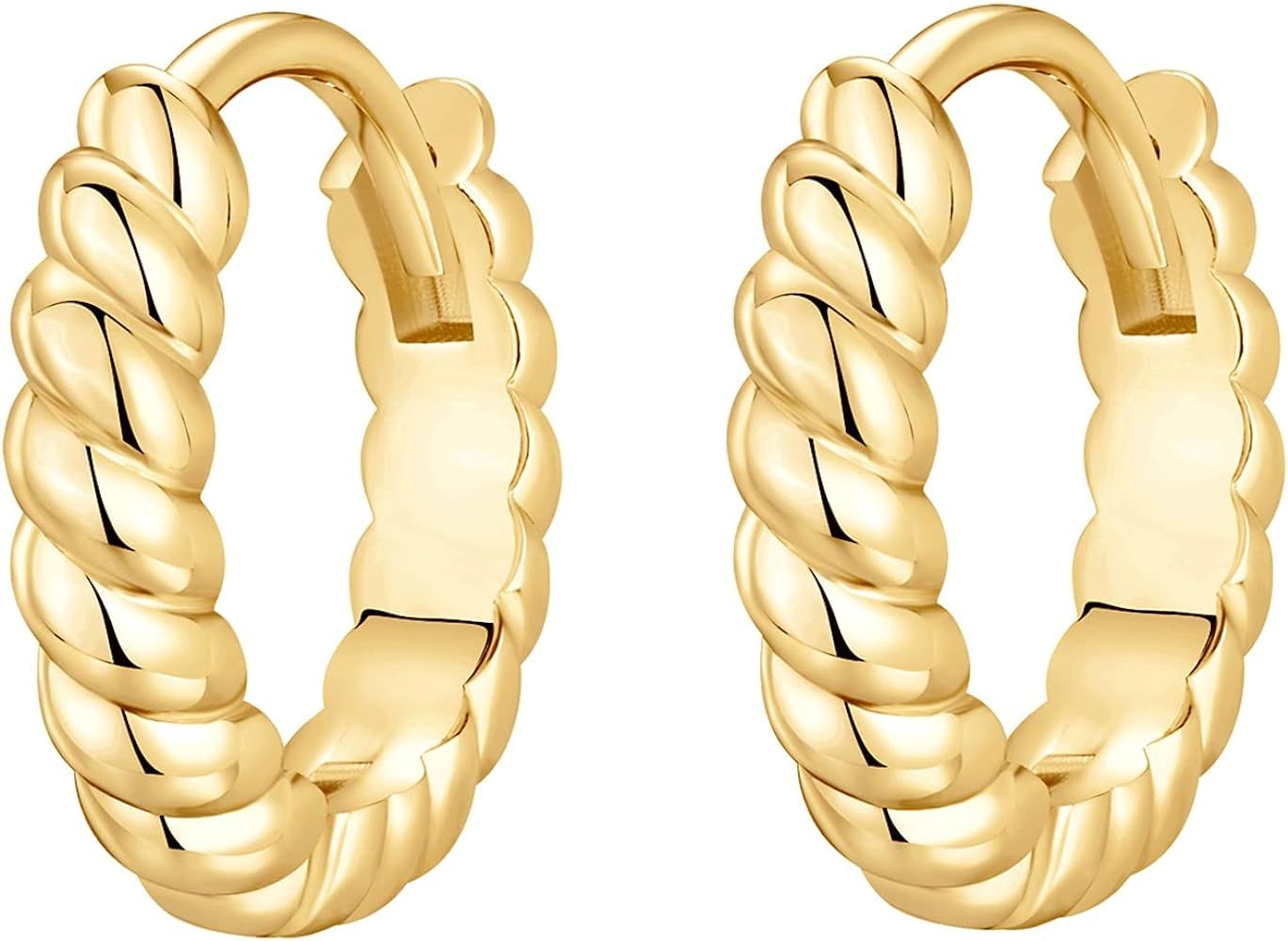PAVOI 14K Gold Plated 925 Sterling Silver Post Twisted Huggie Earring | Women's Mini Hoop Earrings | Amazon (US)