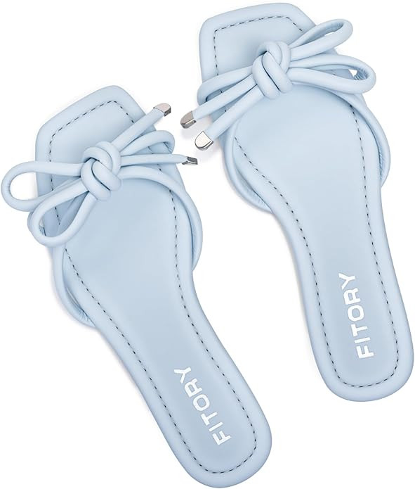 FITORY Women's Flat Sandals Square Open Toe Thong with Cute Knot for Summer Size 6-11 | Amazon (US)
