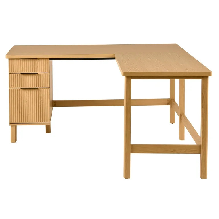 Better Homes & Gardens Lillian Fluted L-Shape Desk, Natural Pine Finish | Walmart (US)