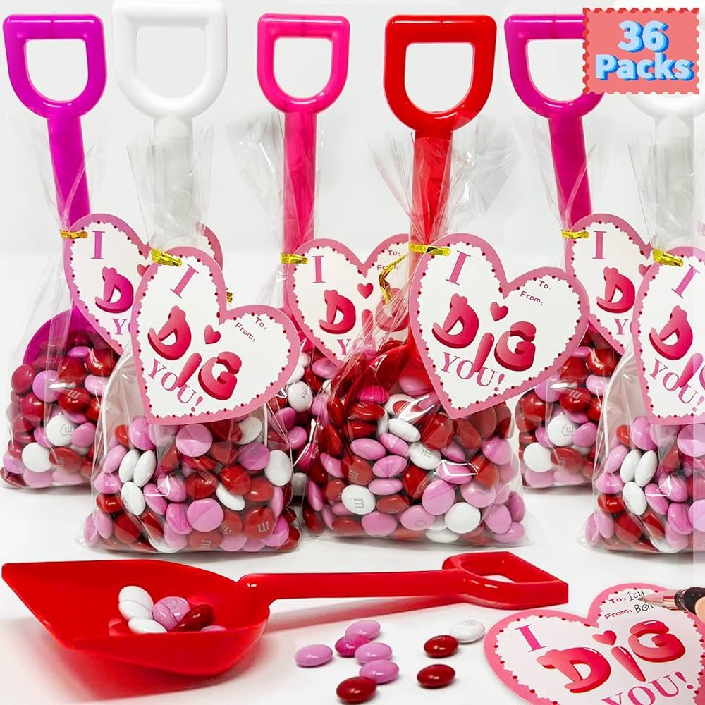 36 Packs Plastic Shovels with Valentines Day “I DIG You” Gift Cards and Bags for School Class... | Amazon (US)