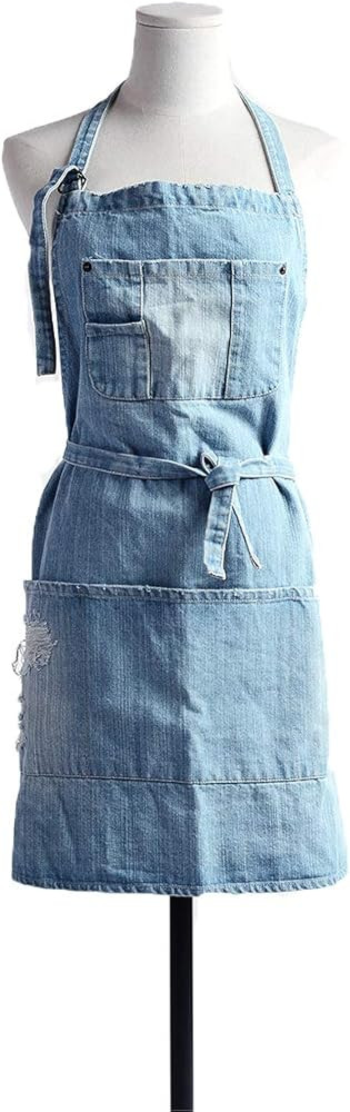 Cotton Denim Apron Soft - Unisex Adjustable Bib Apron with 5-Pockets Perfect for Kitchens | Amazon (US)