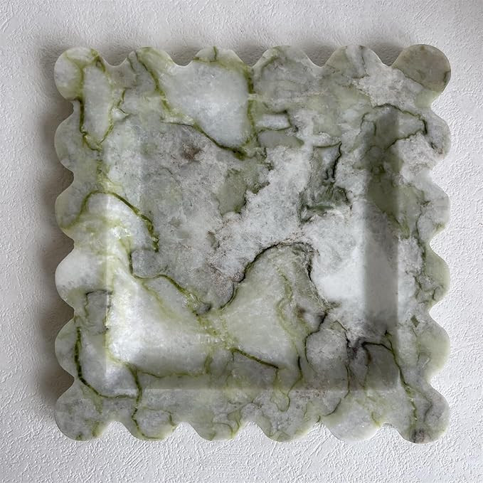 Vintage Natural Marble Tray Small Ornaments Scalloped Tray Handmade Storage Dish for Counter, Van... | Amazon (US)