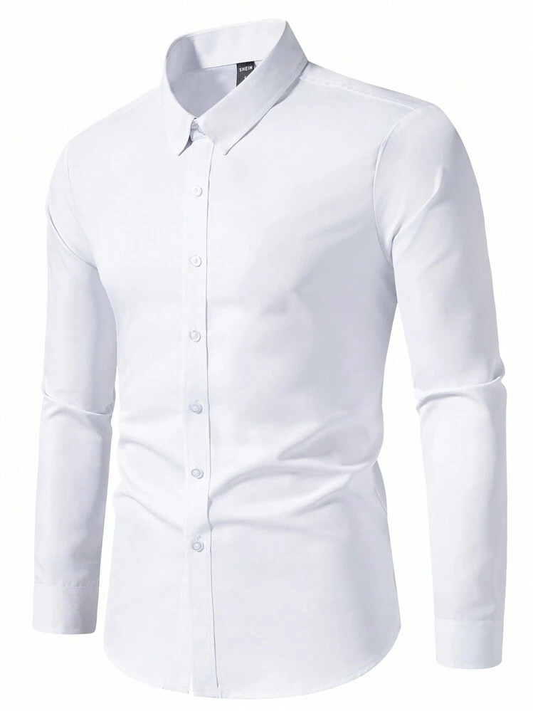 Manfinity Mode Men's Solid Color Plain Button Open Long Sleeve Shirt, For Husband, Work | SHEIN