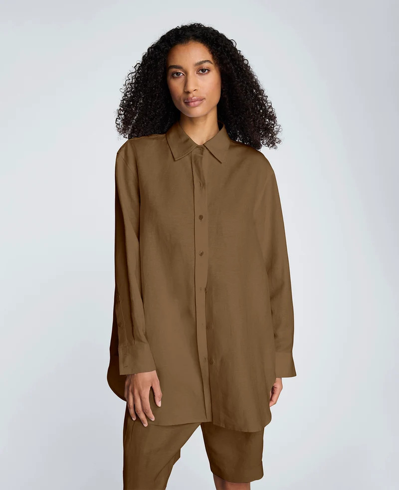 Drop Shoulder Button Front Boyfriend Shirt | Kenneth Cole