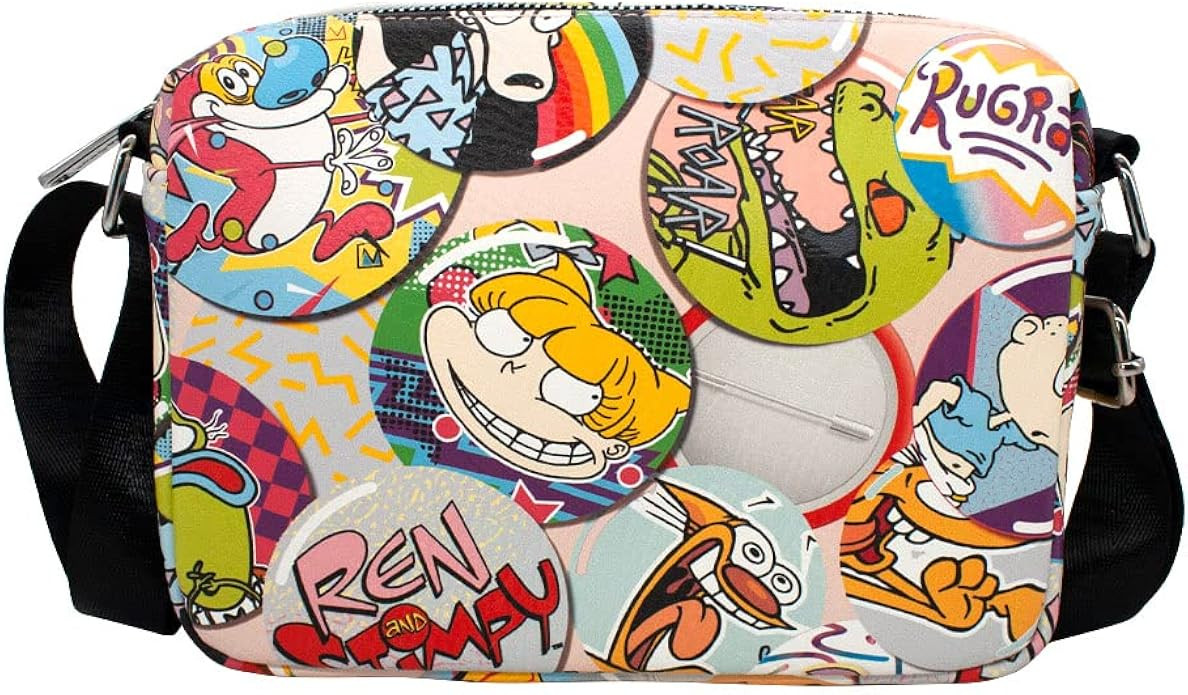 Buckle Down Nickelodeon Bag, Cross Body, Rectangle, 90s Character and Logo Buttons Stacked, Pink,... | Amazon (US)