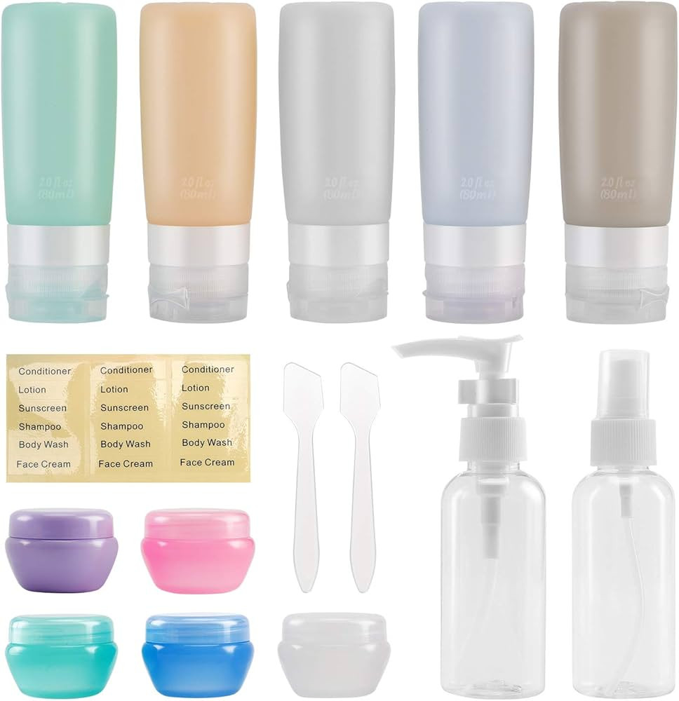 Beveetio Travel Bottles TSA Approved 15 Pack,2.9oz Silicone Refillable Size Containers, BPA Free ... | Amazon (US)