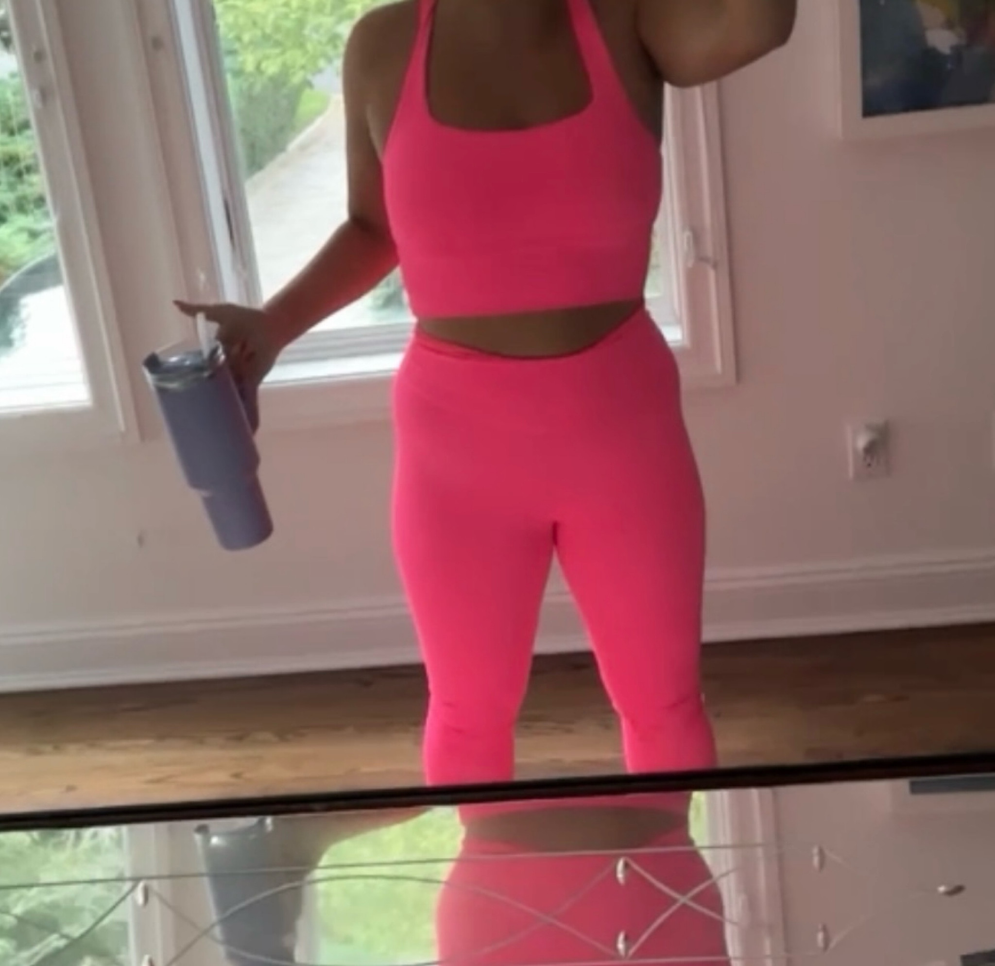 Neon pink!! Top is 2x and leggings XL