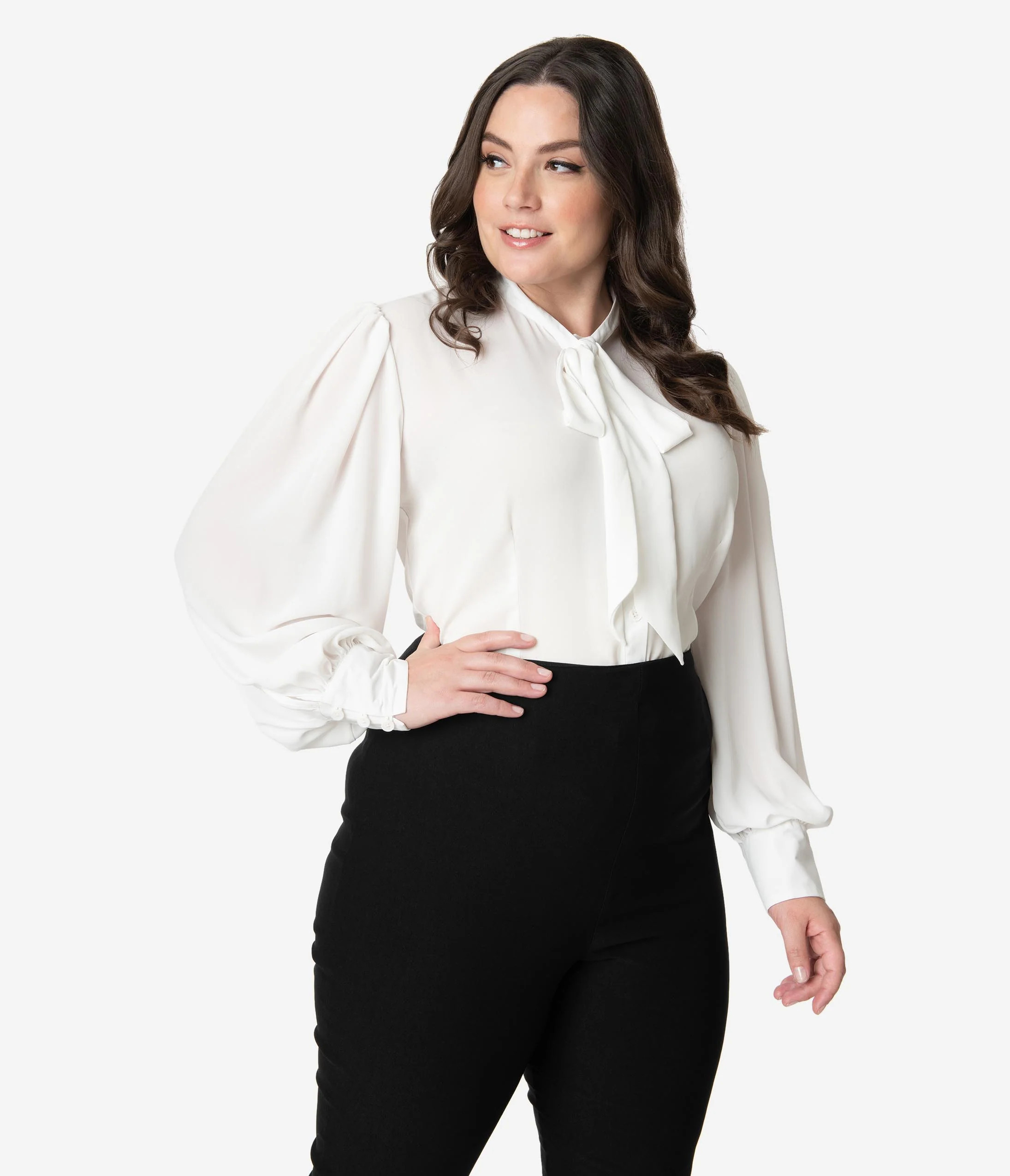 Unique Vintage Plus Size 1940s White Neck Tie Gwen Blouse | UniqueVintage