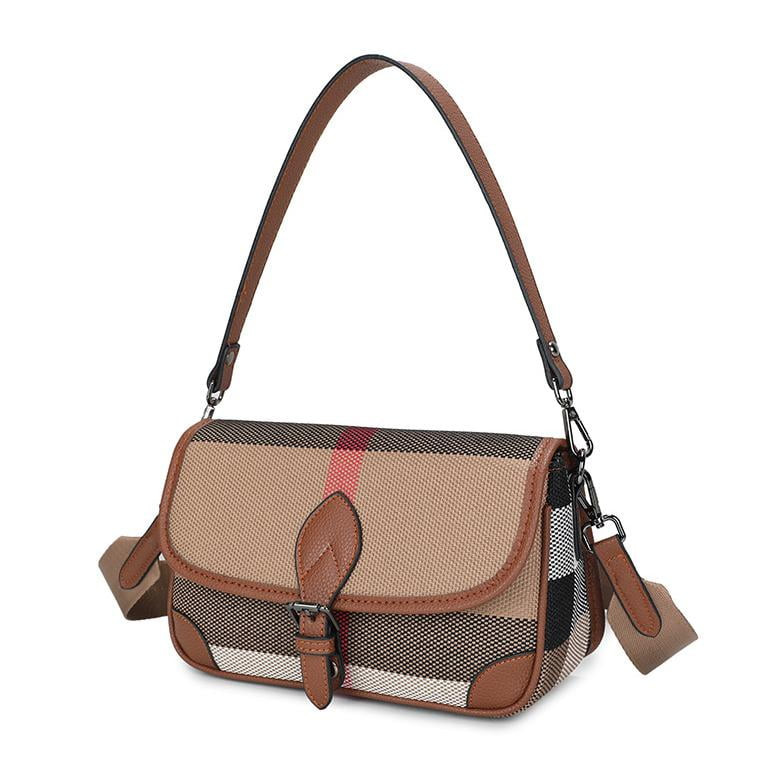 Wide Strap Shoulder Bags for Women 2024 New Luxury High Quality Leather Canvas Plaid Handbags and... | Walmart (US)