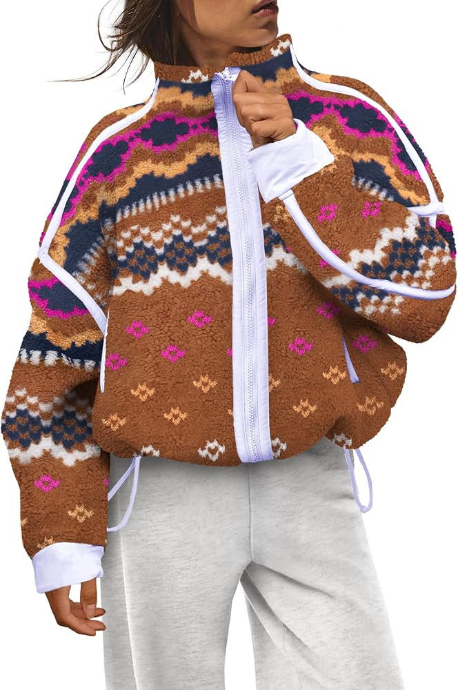 Panadila Womens Fleece Zip Up Jackets Printed Fuzzy Sherpa Jackets | Amazon (US)