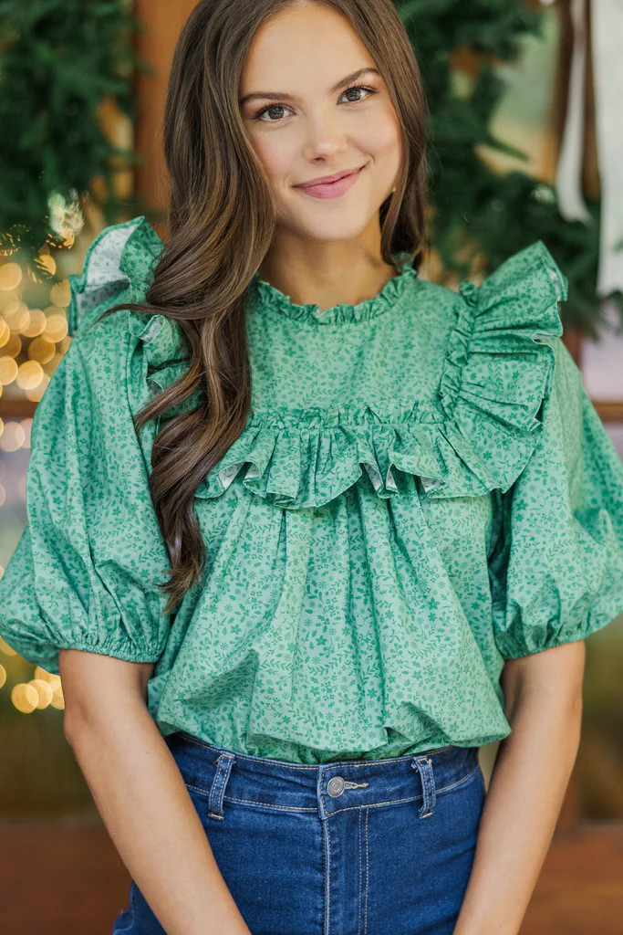 Feeling Close To You Green Ditsy Floral Blouse | The Mint Julep Boutique