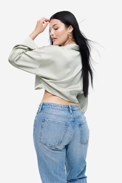 Satin Crop Blouse - Light khaki green - Ladies | H&M US | H&M (US + CA)