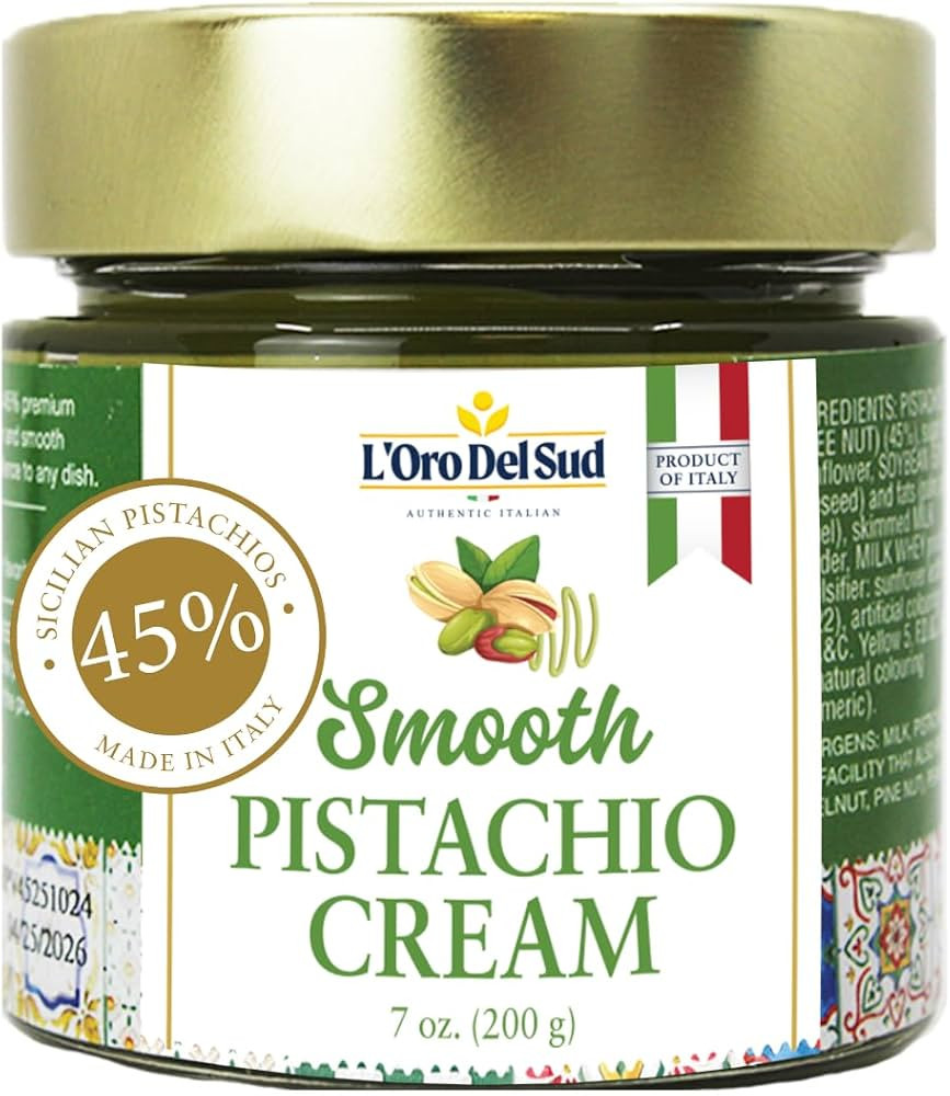 Pistachio Cream, Premium 45%, Smooth Sicilian Pistachio Spread, 7 oz (200g), Contains 45% Pistach... | Amazon (US)