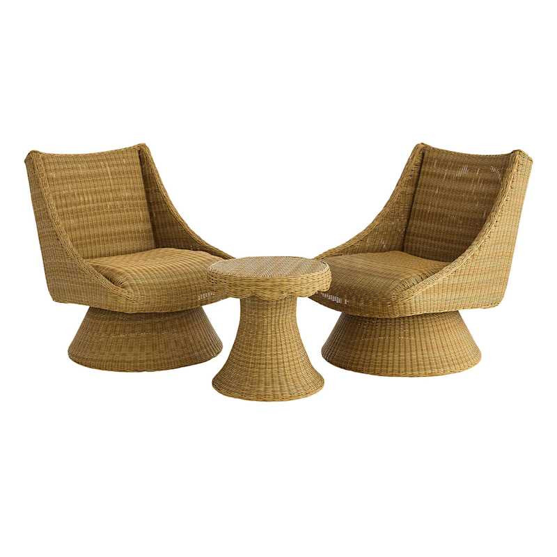 3-Piece Ellery Swivel Chat Set, Padded Natural Wicker | At Home