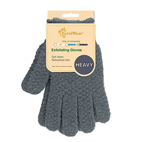 Evridwear Exfoliating Dual Texture Bath Gloves for Shower, Spa, Massage and Body Scrubs, Dead Skin Cell Remover, Gloves with Hanging Loop (1 Pair Gray Heavy Glove) | Amazon (US)