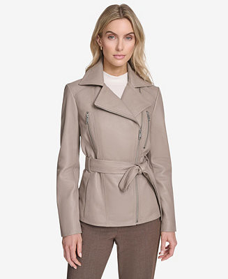 Andrew Marc Women's Violet Belted Moto Leather Jacket - Macy's | Macy's