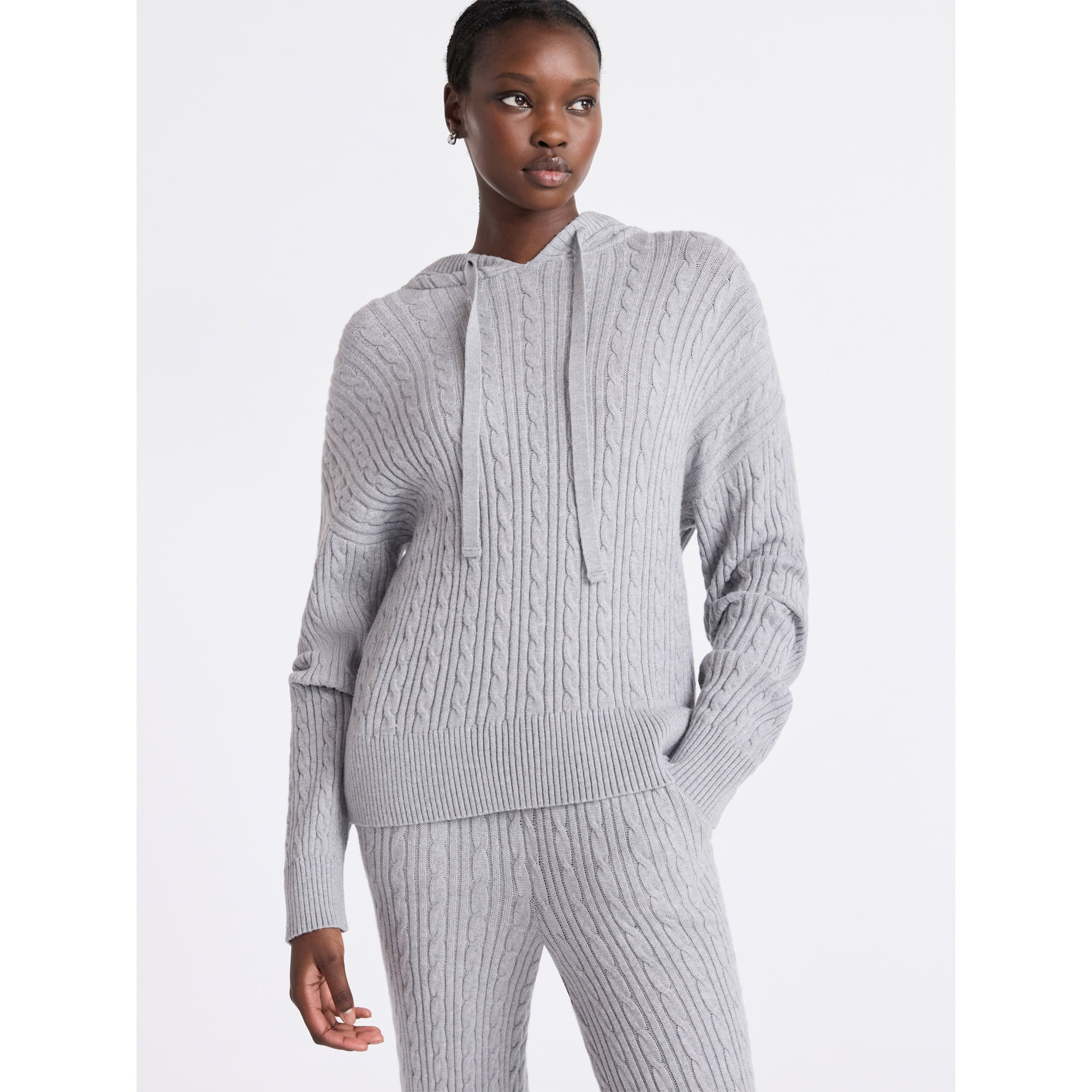 Free Assembly Women's Cozy Yarn Cable Knit Hoodie Sweater, Midweight, Size XS-XXL | Walmart (US)