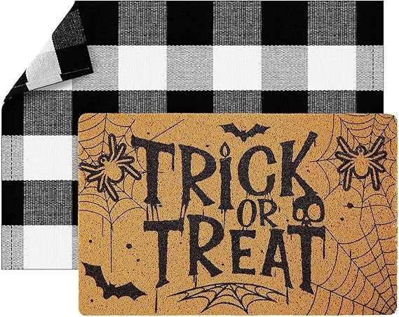 Amazon.com: 2 Pcs Halloween Door Mat with Trick or Treat Spider Web Coir Door Mat and Buffalo Pla... | Amazon (US)