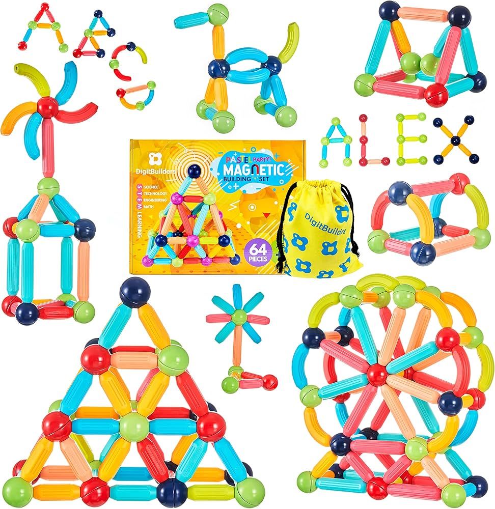 BrainSpark 64PCS DigitBuilders, Fun & Educational Magnetic Building Sticks and Balls for Kids STEM L | Amazon (US)