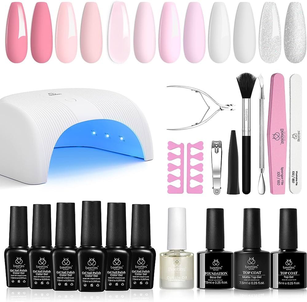 Beetles Gel Polish with Led Light Nail Lamp 6 Colors Manicure Kits with Base Top Coat Snow White ... | Amazon (US)