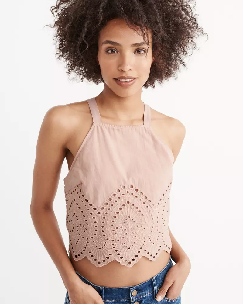 Eyelet Cropped Top | Abercrombie & Fitch US & UK