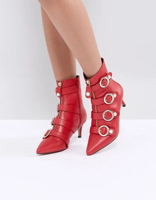 Carvela Sparky Red Leather Kitten Heeled Ankle Boots | ASOS UK