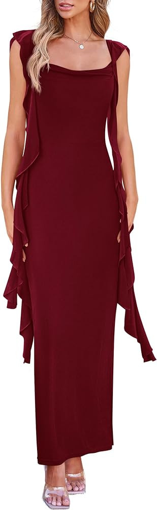 PRETTYGARDEN Women's Summer Long Formal Wedding Guest Dress Sleeveless Ruffle Cocktail Party Maxi... | Amazon (US)