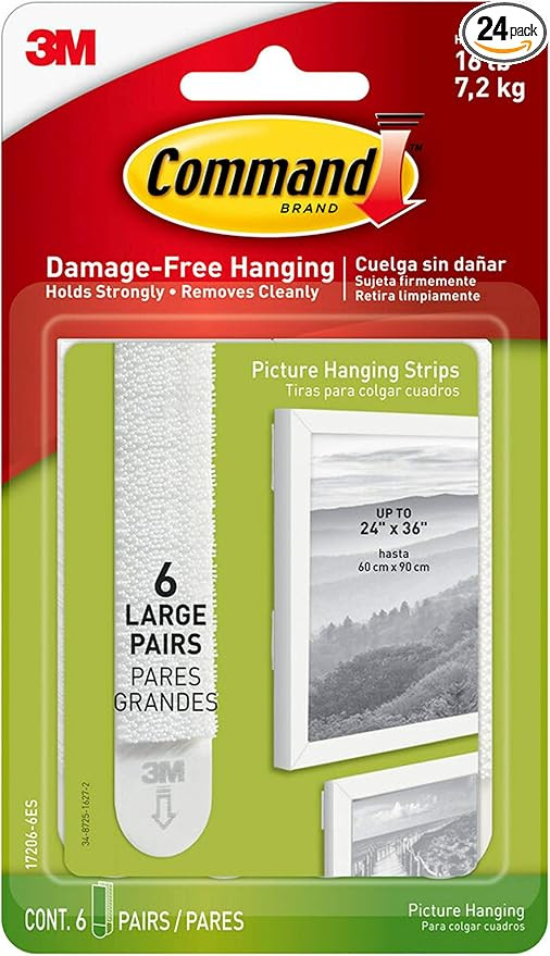 Command Picture & Frame Hanging Strips Heavy Duty, Large, White, Holds 16 lbs, 4-Packs, 6-Pairs/P... | Amazon (US)