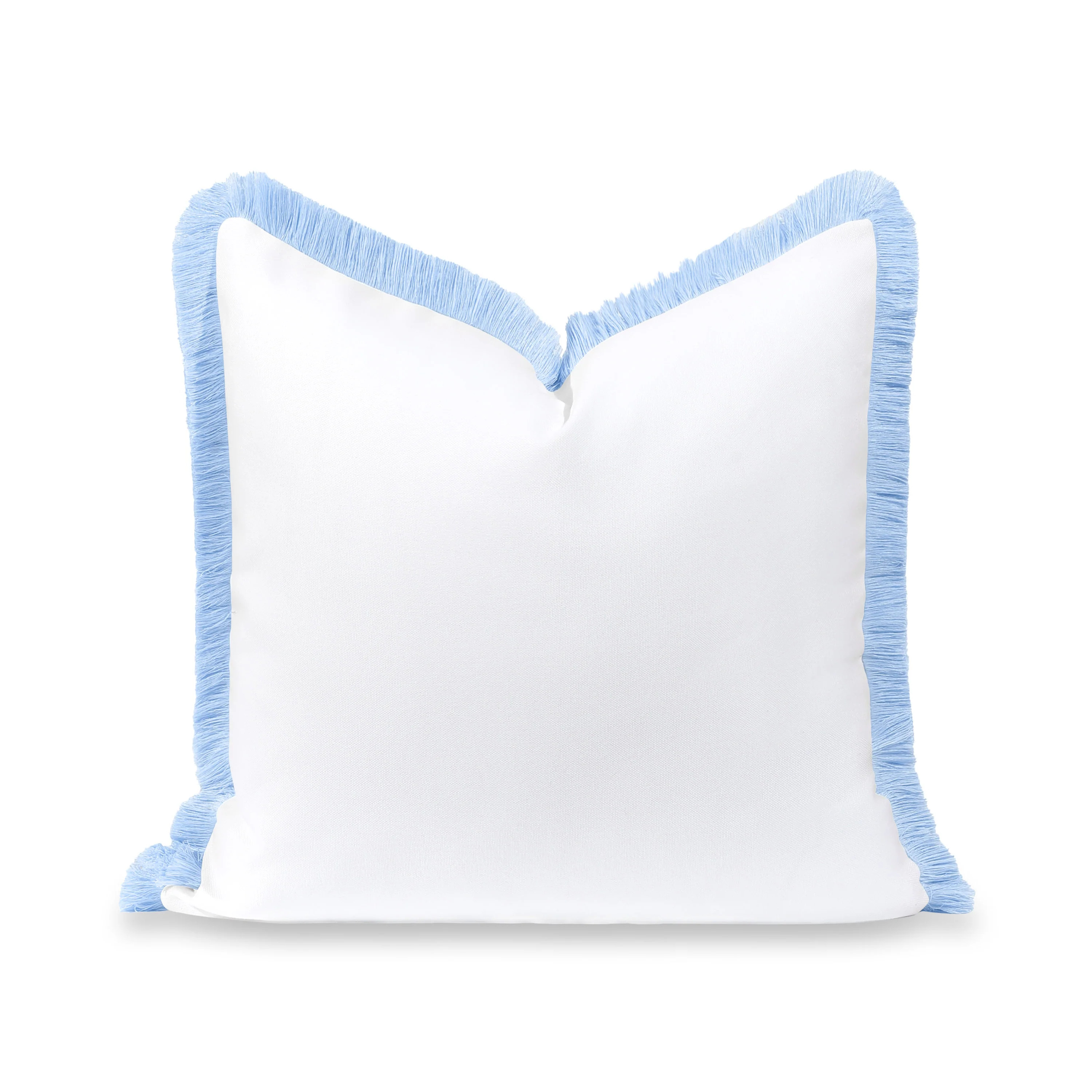 Coastbay, Indoor/Outdoor Blue and White Throw Pillow Cover, Solid with Fringe, 22 | Hofdeco